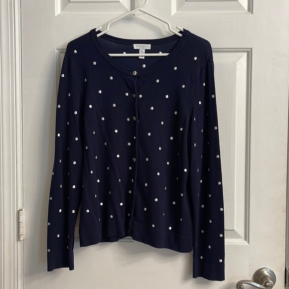 Charter Club Sweaters - Charter Club Women's Navy Polka Dot Cardigan Sweater Size P/L – Button Front